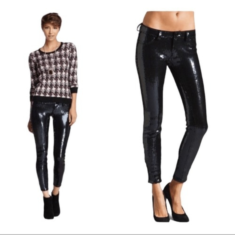 BLANK NYC Black Sequin Low Rise Ankle Jeans
